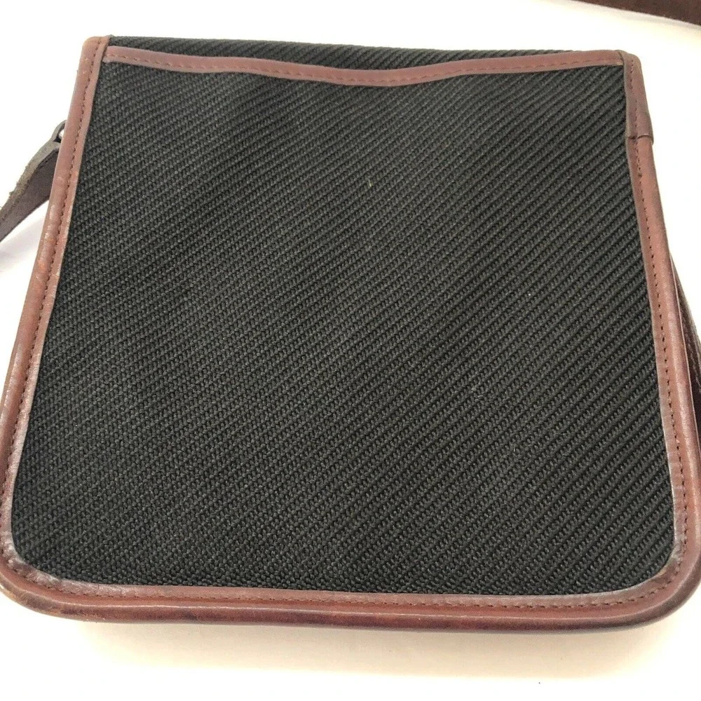 BRIGHTON Brown Leather Woven Fabric Shoulder Crossbody Handbag Satch…